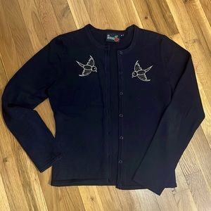 Vintage rockabilly cardigan with white stitched dead birds